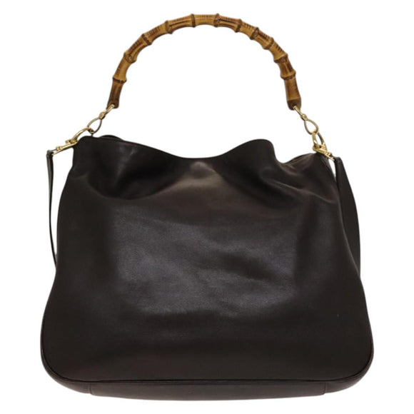 GUCCI Bamboo Shoulder Bag Leather 2way Brown Gold Auth 139168