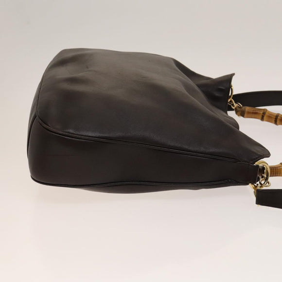 GUCCI Bamboo Shoulder Bag Leather 2way Brown Gold Auth 139168
