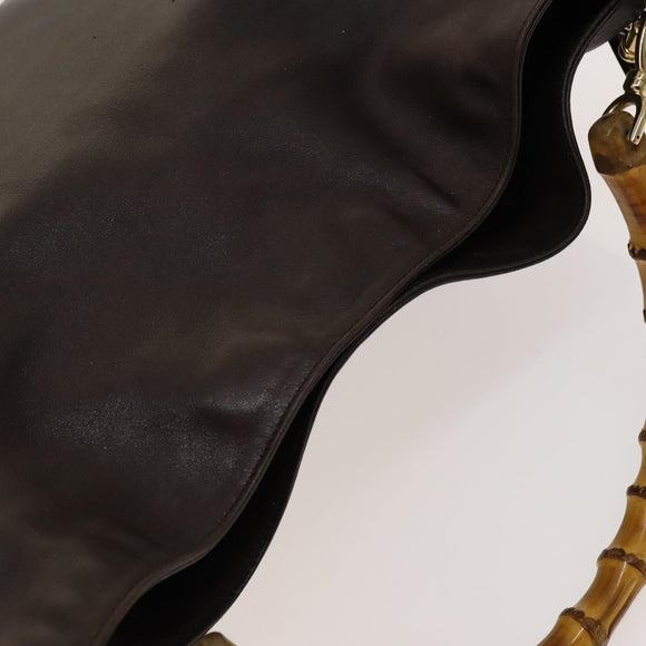 GUCCI Bamboo Shoulder Bag Leather 2way Brown Gold Auth 139168