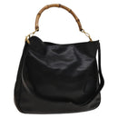 GUCCI Bamboo Shoulder Bag Leather 2way Black Gold 001 1781 1577 Auth 139169-1