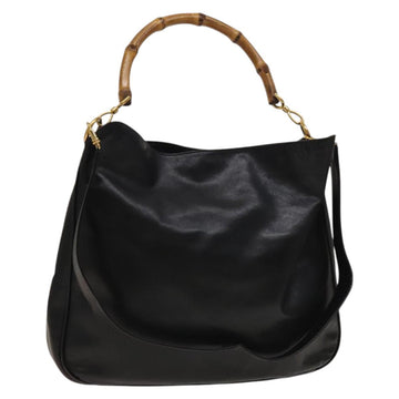 GUCCI Bamboo Shoulder Bag Leather 2way Black Gold 001 1781 1577 Auth 139169