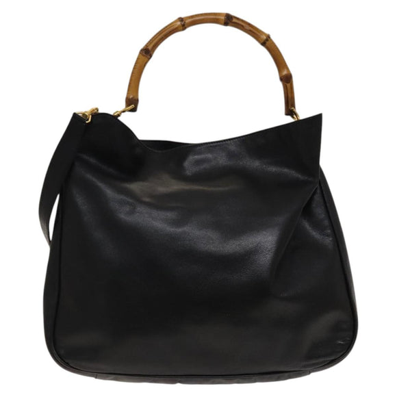 GUCCI Bamboo Shoulder Bag Leather 2way Black Gold 001 1781 1577 Auth 139169