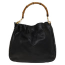 GUCCI Bamboo Shoulder Bag Leather 2way Black Gold 001 1781 1577 Auth 139169-2