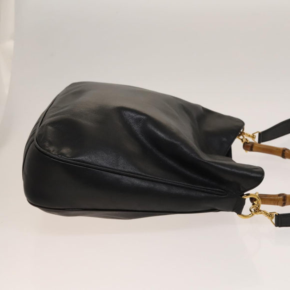 GUCCI Bamboo Shoulder Bag Leather 2way Black Gold 001 1781 1577 Auth 139169