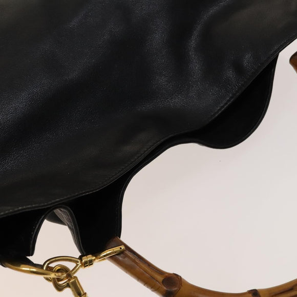 GUCCI Bamboo Shoulder Bag Leather 2way Black Gold 001 1781 1577 Auth 139169