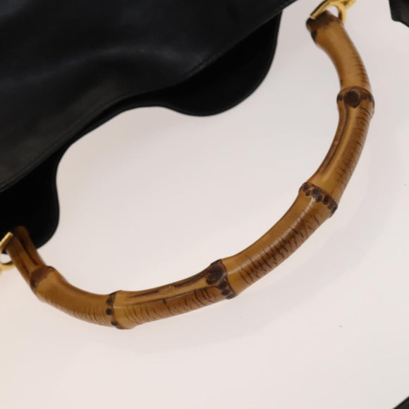 GUCCI Bamboo Shoulder Bag Leather 2way Black Gold 001 1781 1577 Auth 139169