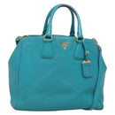 PRADA Hand Bag Leather 2way Green Gold Auth 139193-1