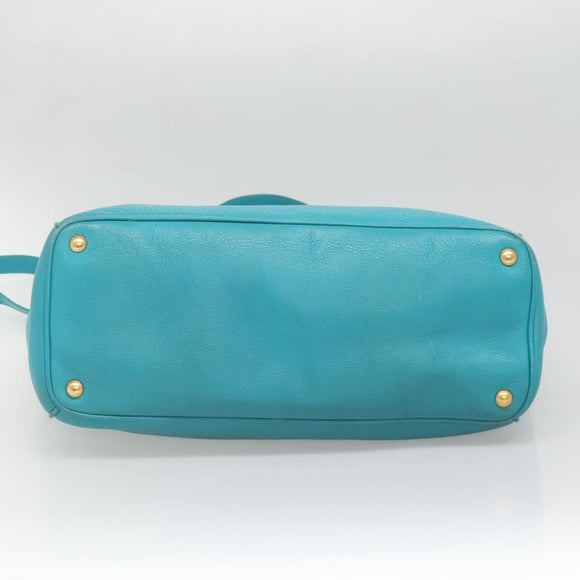 PRADA Hand Bag Leather 2way Green Gold Auth 139193