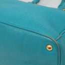 PRADA Hand Bag Leather 2way Green Gold Auth 139193-15