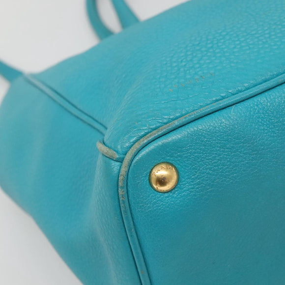 PRADA Hand Bag Leather 2way Green Gold Auth 139193