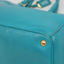 PRADA Hand Bag Leather 2way Green Gold Auth 139193-17