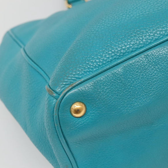 PRADA Hand Bag Leather 2way Green Gold Auth 139193
