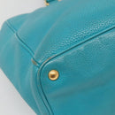 PRADA Hand Bag Leather 2way Green Gold Auth 139193-18