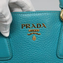 PRADA Hand Bag Leather 2way Green Gold Auth 139193-19