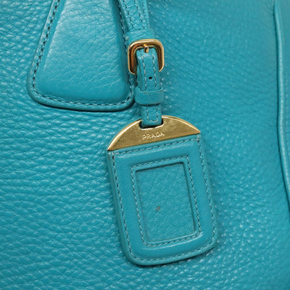 PRADA Hand Bag Leather 2way Green Gold Auth 139193