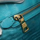 PRADA Hand Bag Leather 2way Green Gold Auth 139193-22