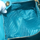 PRADA Hand Bag Leather 2way Green Gold Auth 139193-25