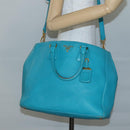 PRADA Hand Bag Leather 2way Green Gold Auth 139193-27