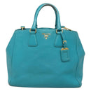 PRADA Hand Bag Leather 2way Green Gold Auth 139193-13