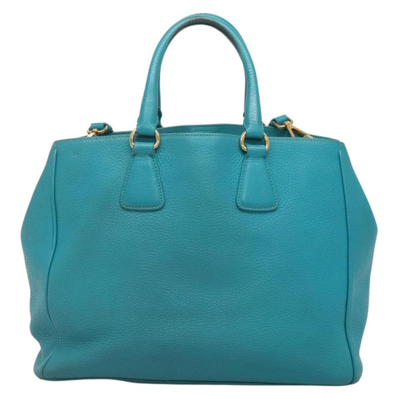 PRADA Hand Bag Leather 2way Green Gold Auth 139193