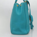 PRADA Hand Bag Leather 2way Green Gold Auth 139193-3