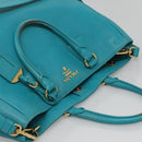 PRADA Hand Bag Leather 2way Green Gold Auth 139193-6