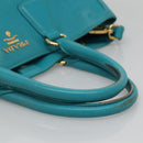 PRADA Hand Bag Leather 2way Green Gold Auth 139193-7