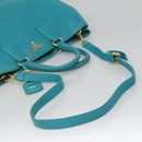 PRADA Hand Bag Leather 2way Green Gold Auth 139193-9