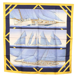 HERMES Carre 90 Scarf ""RAFALES"" Silk Blue Auth 139209