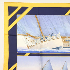 HERMES Carre 90 Scarf ""RAFALES"" Silk Blue Auth 139209 - 0