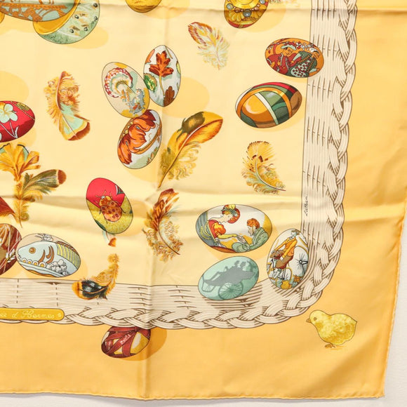 HERMES Carre 90 Scarf ""COUVEE D'HERMES"" Silk Yellow Auth 139210