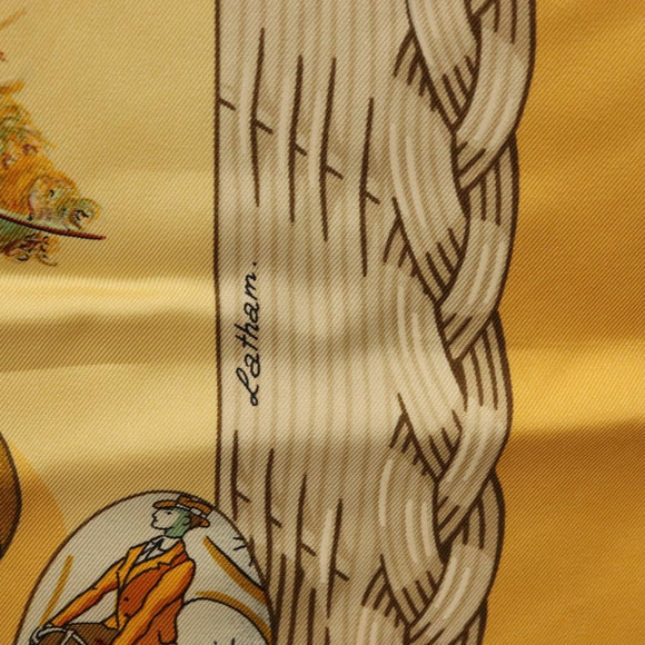 HERMES Carre 90 Scarf ""COUVEE D'HERMES"" Silk Yellow Auth 139210