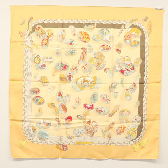 HERMES Carre 90 Scarf ""COUVEE D'HERMES"" Silk Yellow Auth 139210