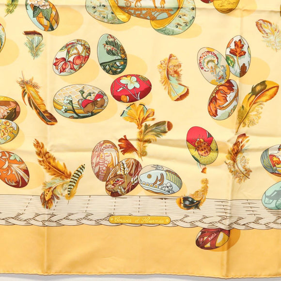 HERMES Carre 90 Scarf ""COUVEE D'HERMES"" Silk Yellow Auth 139210