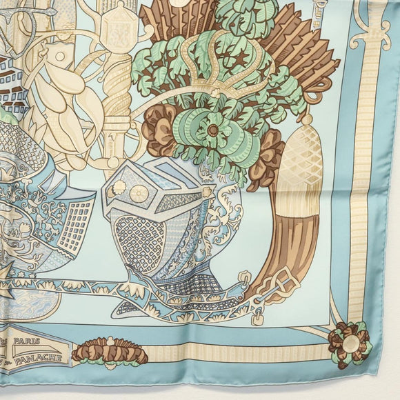 HERMES Carre 90 Scarf ""ARMETS PANACHE"" Silk Blue Auth 139211