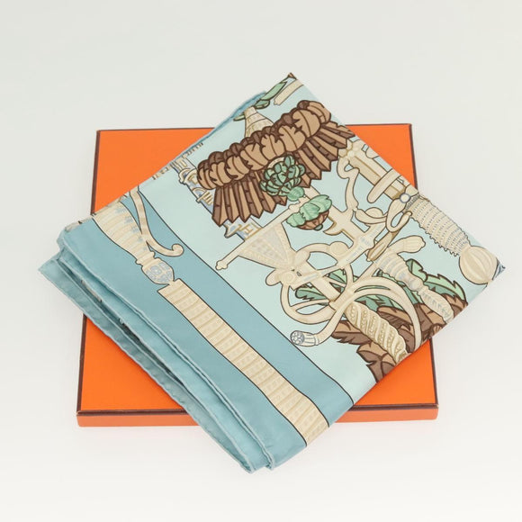 HERMES Carre 90 Scarf ""ARMETS PANACHE"" Silk Blue Auth 139211