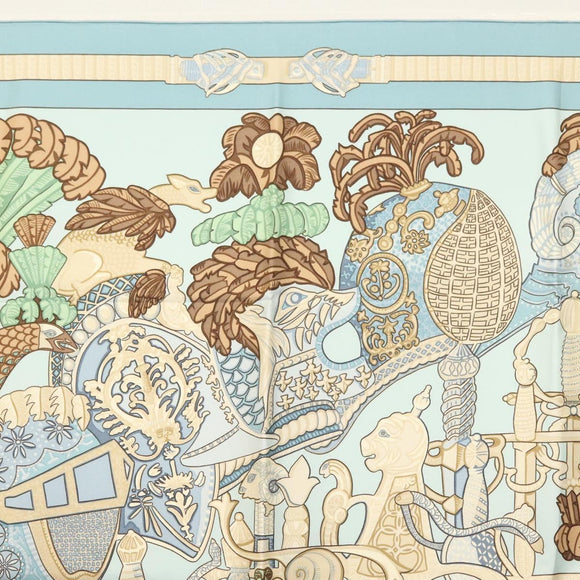 HERMES Carre 90 Scarf ""ARMETS PANACHE"" Silk Blue Auth 139211