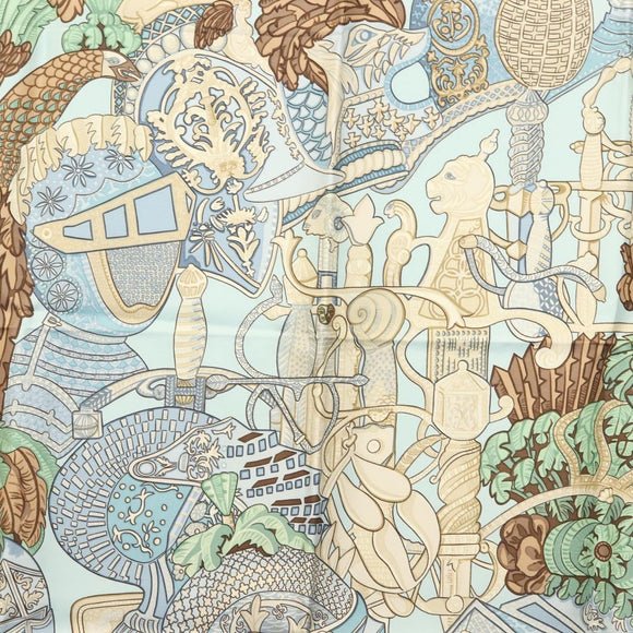 HERMES Carre 90 Scarf ""ARMETS PANACHE"" Silk Blue Auth 139211