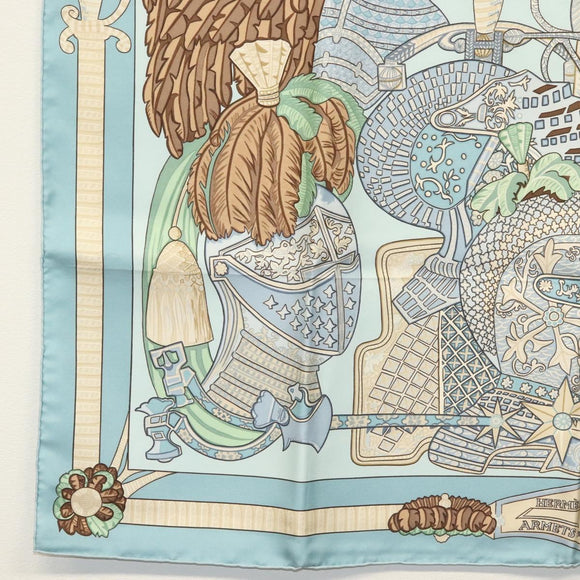 HERMES Carre 90 Scarf ""ARMETS PANACHE"" Silk Blue Auth 139211