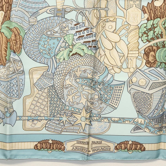 HERMES Carre 90 Scarf ""ARMETS PANACHE"" Silk Blue Auth 139211