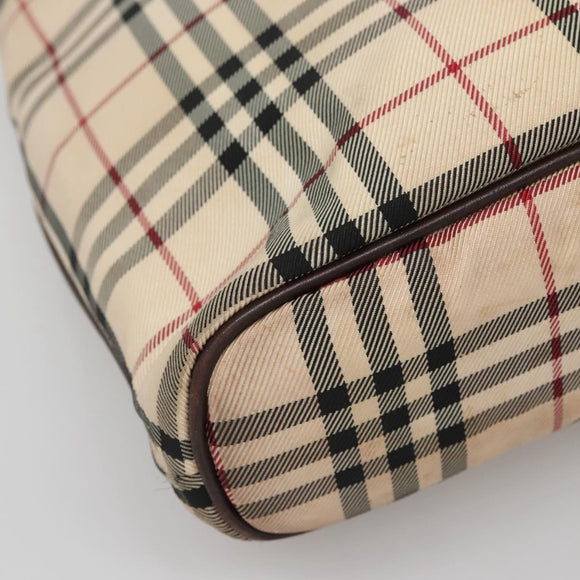 BURBERRY Nova Check Hand Bag Canvas Beige Silver Auth 139256