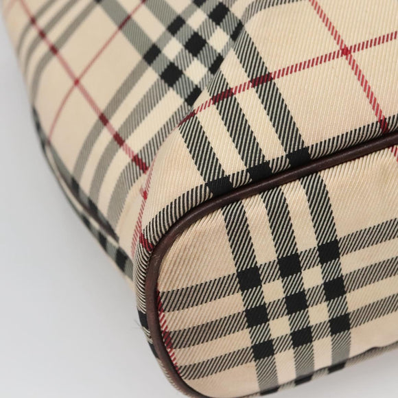 BURBERRY Nova Check Hand Bag Canvas Beige Silver Auth 139256