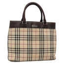 BURBERRY Nova Check Hand Bag Canvas Beige Silver Auth 139256-1