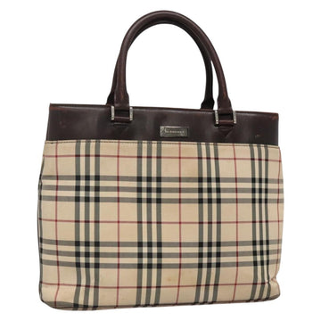 BURBERRY Nova Check Hand Bag Canvas Beige Silver Auth 139256