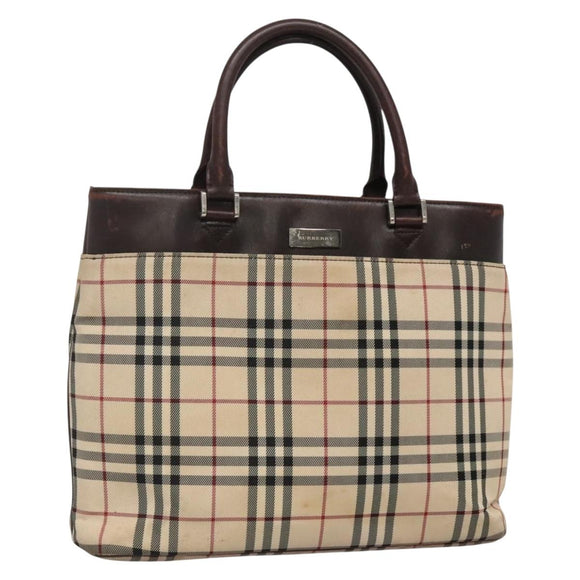 BURBERRY Nova Check Hand Bag Canvas Beige Silver Auth 139256