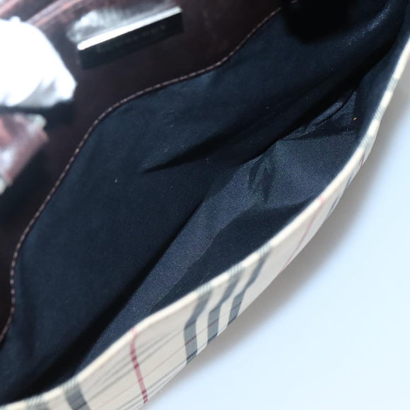 BURBERRY Nova Check Hand Bag Canvas Beige Silver Auth 139256