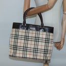 BURBERRY Nova Check Hand Bag Canvas Beige Silver Auth 139256-22
