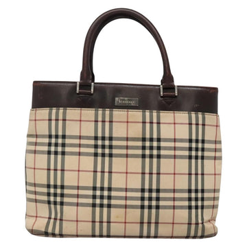BURBERRY Nova Check Hand Bag Canvas Beige Silver Auth 139256 - 0