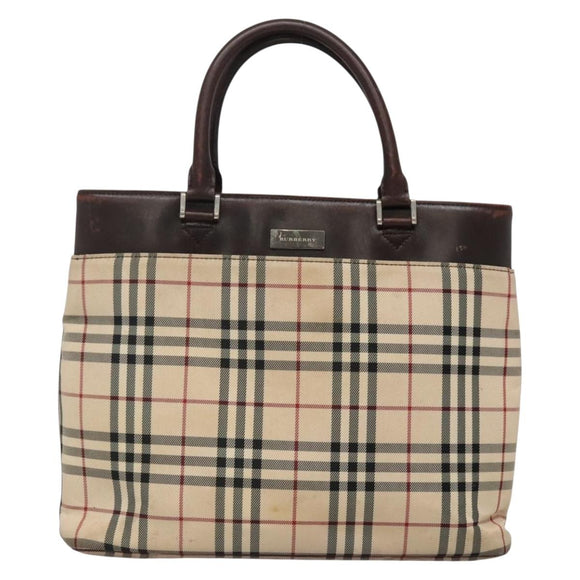 BURBERRY Nova Check Hand Bag Canvas Beige Silver Auth 139256