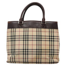BURBERRY Nova Check Hand Bag Canvas Beige Silver Auth 139256-3